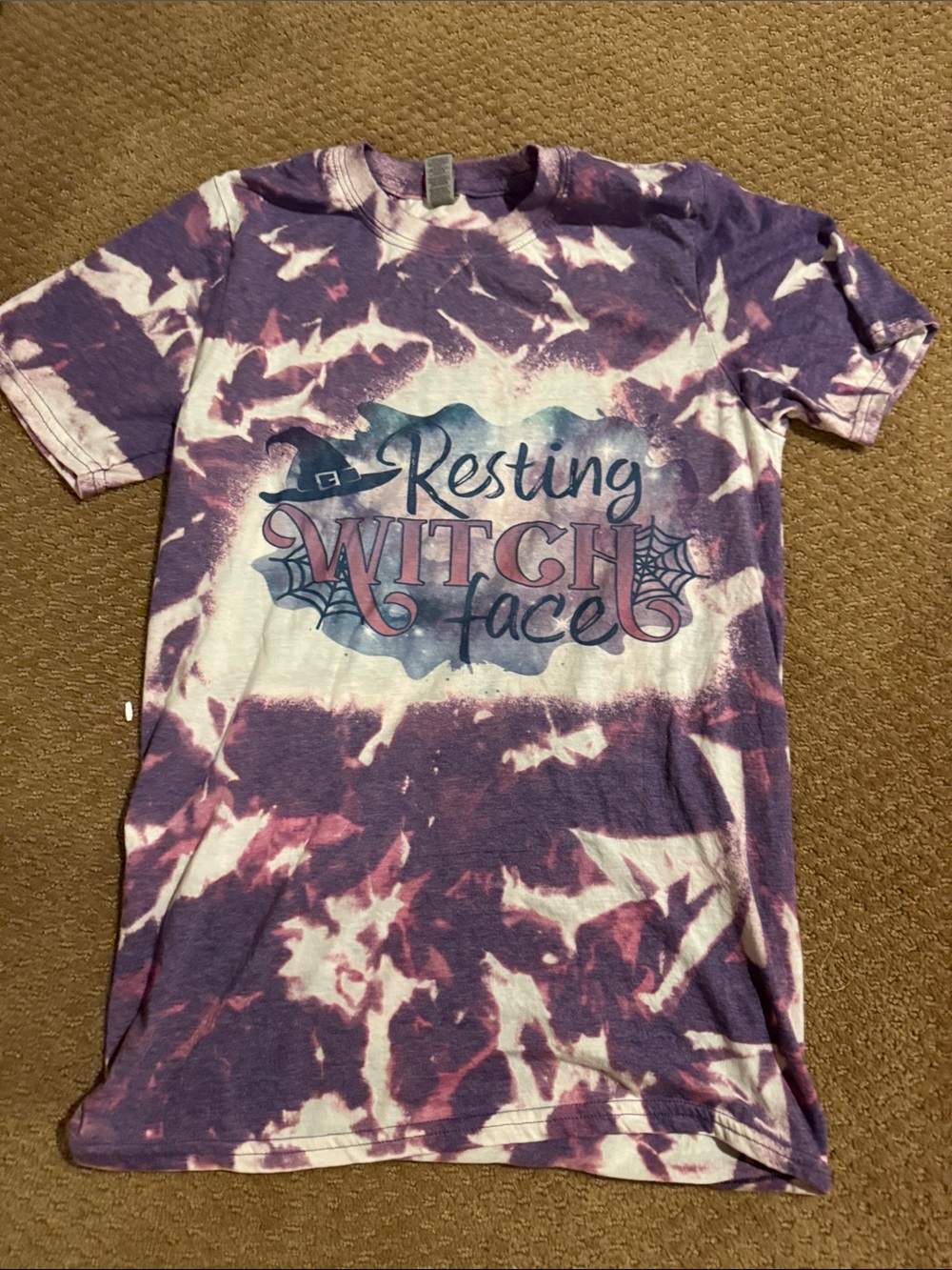 Soft Style Purple and White Tie-Dye "Resting Witch Face" Kids Tee